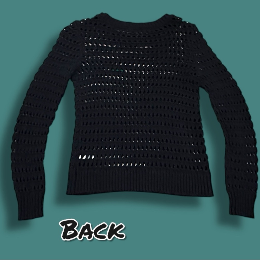 EUC HALOGEN Open Knit Crew Neck Sweater in Black. Size XXS - Picture 6 of 12